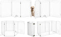 Metal Freestanding Dog Gate with Cat Door for Indoor&Outdoor,120" Extra Wide Foldable Pet Gate,32" Tall Foldable Indoor Dog Fence for Wide Openings Stairs,Deck,Yard,Doorways(6 Panels,White)