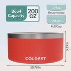 Coldest Dog Bowl - Anti Rust Metal, Non Slip, 3 Layers Insulated Stainless Steel Dog Bowls - Spill Proof & Heavy Duty - Water Bowl for Dogs, Cats & Pets, Dish Washer Safe (200 oz, Crimson Red)