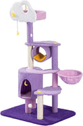 Multi-Level Cat Tower with Comfortable Plush Resting Platform, Purple Pink Cat Condos with Scratching Post and Pompom Ball Toy