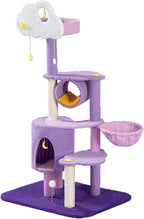 Multi-Level Cat Tower with Comfortable Plush Resting Platform, Purple Pink Cat Condos with Scratching Post and Pompom Ball Toy