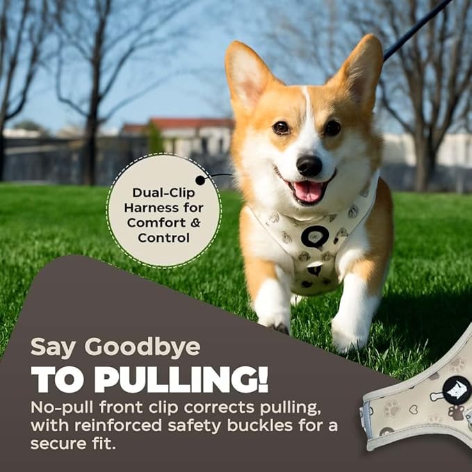 Haminway No-Pull Dog Harness for Medium Dogs – Reflective, Breathable Vest with Adjustable Chest & Neck Straps – Easy to Wear, Anti-Choke Harness for Safer Walks (Beige, Size Medium)