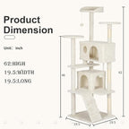 62" Multi-Level Cat Tree Tower with Scratching Posts, Toys & Condo,Compact Floor Footprint & Vertical Space for Multi-Cat HomesSpace-Saving Design for Indoor Kittens-Beige