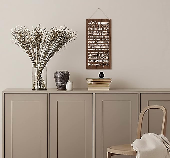 1 Corinthians 13:4-8-Love is Patient Love is kind Inspirational Quote Wood Decor Sign, Bible Verses Decor Signs, Hanging Printed Wooden Plaque Decor, Home Décor Sign, Christian Gift 12x 6inch