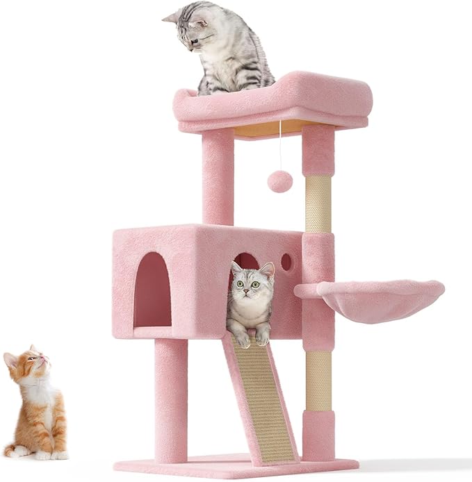 Cat Tree Tower for Indoor Cats Large Adult,Cute/Tall Modern Cat Tree for Big Cats 20 lbs,Plush Multi-Level Cat Condo with Scratching Posts,Hammock, Dangling Ball (Soft Pink, 36 inch)