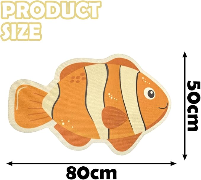 Fish-Shaped Cat Scratch Pad - Wall-Mountable Polyester Cat Scratcher with Free Cat Teaser Toy, Orange, 1 Piece