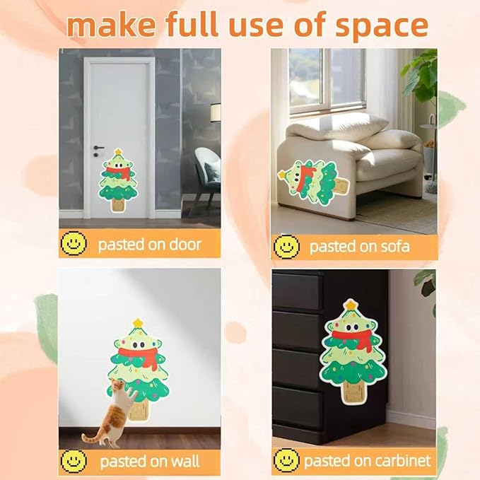 Cute Cat Scratching Mat Christmas Tree Wall Cat Scratcher for Indoor Cat Scratch Pads,Anti Scratch Furniture Protector,Self Adhesive for Couch,Door,Sofa,Funny Christmas of Gifts for Cat Lover