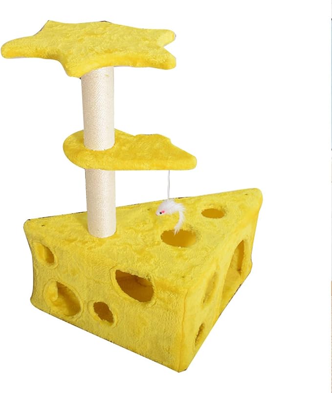 Big Cat Tree Fun Cat Tree Cheese Appearance with Sisal Scratching Platform Bed for Cats to Play and Sleep