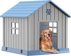 VIXZEN Dog House Outdoor, 38 Inches Weatherproof Resin Dog House Indoor Large with Air Vents & Elevated Floor, Doghouse Outdoor for Large Dogs, Easy Assembly, Versatile Storage Functionality (Blue)