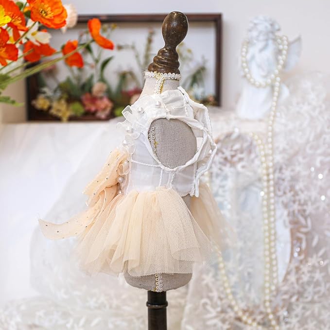 Fashion Sweet Puppy Dog Blingbling Princess Skirt Pet Dog Lace Cake Camisole Tutu Dress E-Champagne L