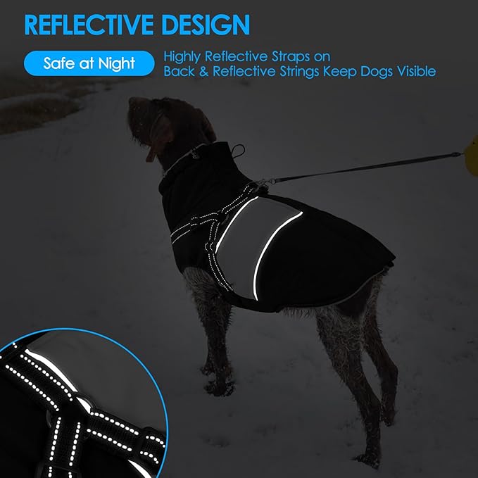 KOESON Dog Coat, Warm Dog Winter Jacket with Harness, Waterproof Pet Cold Weather Coats with Fleece Lining, Reflective & Windproof Snowsuit Sweater for Schnauzer, Yorkshire, Dachshund, Black S