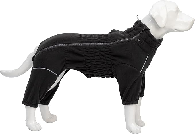 Lovelonglong Warm Dog Coat, Windproof Dog Jacket for Small Medium Large Dogs, 4 Legged Fleece Dog Winter Coat Zippered Closure Dog Outdoor Jacket Black XXXL