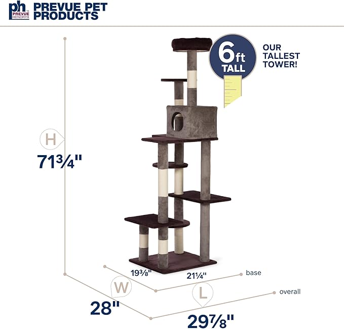 Prevue Pet Products Cat Tree Extra Tall 60in Multilevel Durable Cat Scratching Post & Jumping Platform Space Saving Cat Condo Pet Play House and Hideaway for Indoor Cats, Purple