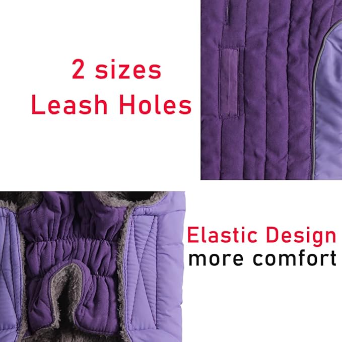 Fleece Dog Hoodie for Medium Dogs Super Warm Doggie Jacket for Cold Winter Dog Coats,Purple L