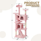 77" Cat Tree Tower Multi-Level Cats Condo with Large Perch, Sisal Scratching Posts and Ramp for Kittens to Adults Cats, Fits Living Room, Bedroom, Apartments, Soft Pink