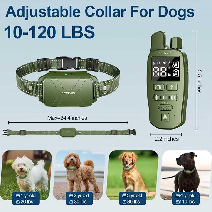 Dog Shock Collar, 4500 FT Dog Training Collar with Remote, Waterproof Bark Collar, Rechargeable E-Collar with Recording & Calling & Vibration & Shock for All Breeds (Green)