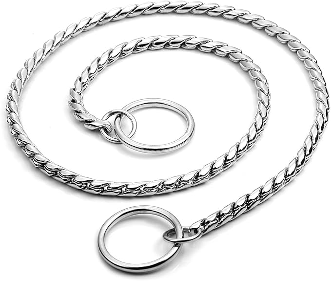 Mogoko Stainless Steel Dog Choke Chain Collar, Puppy Metal Snake Chain Slip Collar Pet Titan Training Walking Choker (Silver;24.0"*5.0mm)