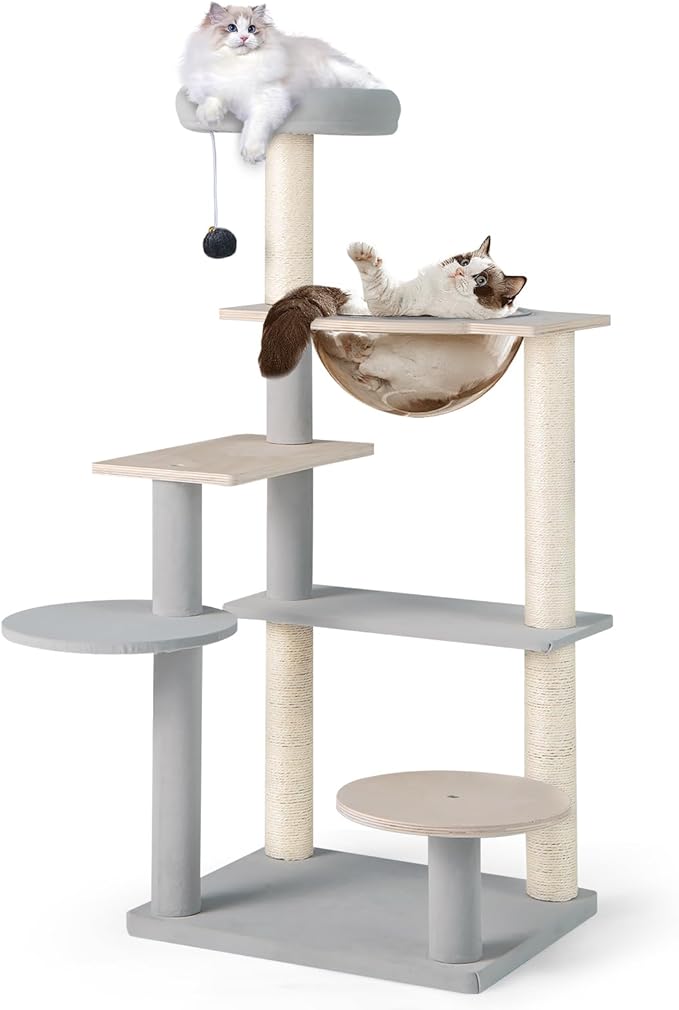 Tangkula Modern Cat Tree, 44 Inch Multi-Level Cat Tower with Removable Padded Top Perch, Sisal Scratching Posts, Jumping Platforms, Dangling Ball, Kitty Activity Center for Indoor Cats