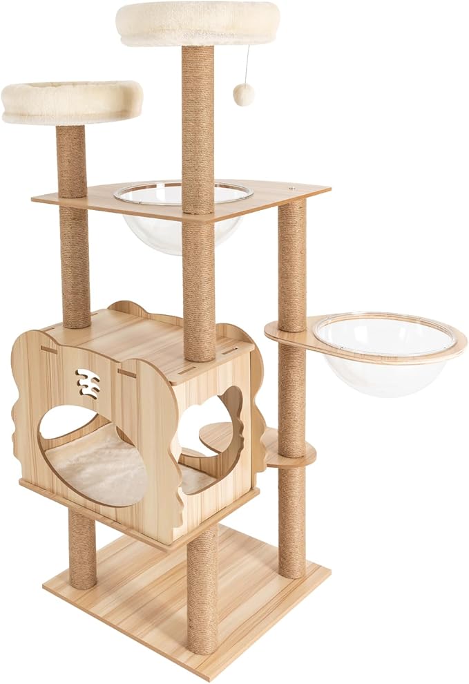 54 -Inch Multi-Level Cat Scratching Post, Cat Tree Tower for Indoor Cats, Cat Condo with Clear Space Capsule,Large Cat Tree Weight Capacity Less Than 33.07lbs,Brown