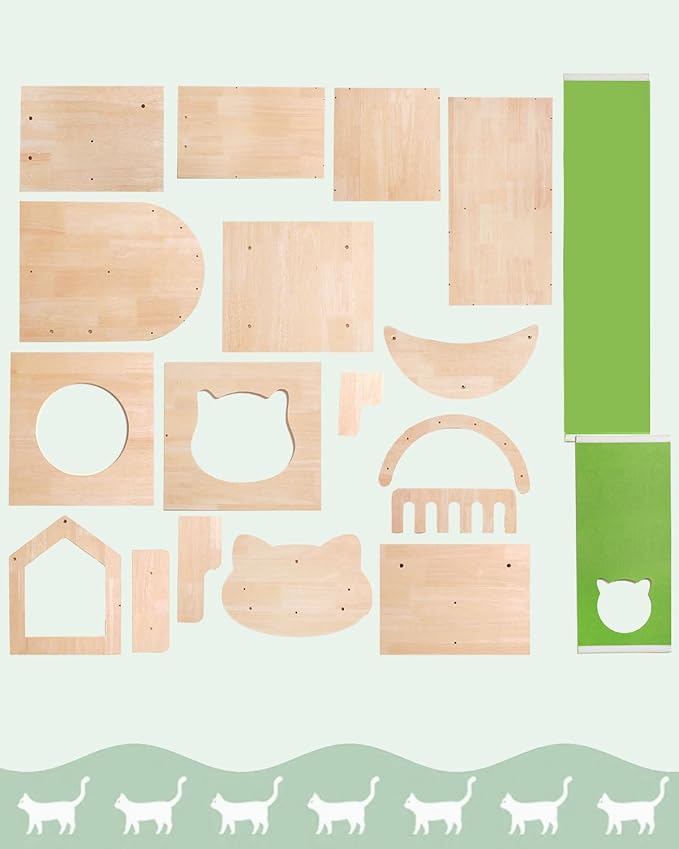 Cat Wall Shelves, 16 in 1 Cat Wall Furniture with Green Wall House, Bridge, Steps, Climbing Post & Scratching Pad Modular Wall Mounted Cat Playground for Large Spaces & Multi-Cat Homes