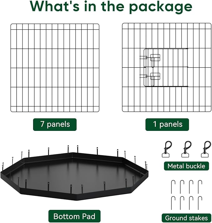 PJYuCien Dog Playpen with Bottom Pad - Metal Foldable Exercise Pen, 8 Panels 36" H x 24" W Indoor Outdoor Pet Fence Puppy Crate Kennel, Black