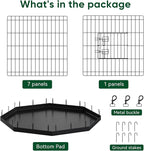 PJYuCien Dog Playpen with Bottom Pad - Metal Foldable Exercise Pen, 8 Panels 36" H x 24" W Indoor Outdoor Pet Fence Puppy Crate Kennel, Black