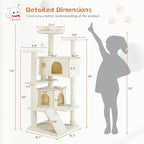 54'' Tall Cat Tree,Cat Climbing Tower with Removable Ball,Cat Tower with Scratching Post,Climbing Plate,Cute Cat Ear Design for Small, Medium Cats,Anti-Tilt Device (Beige)