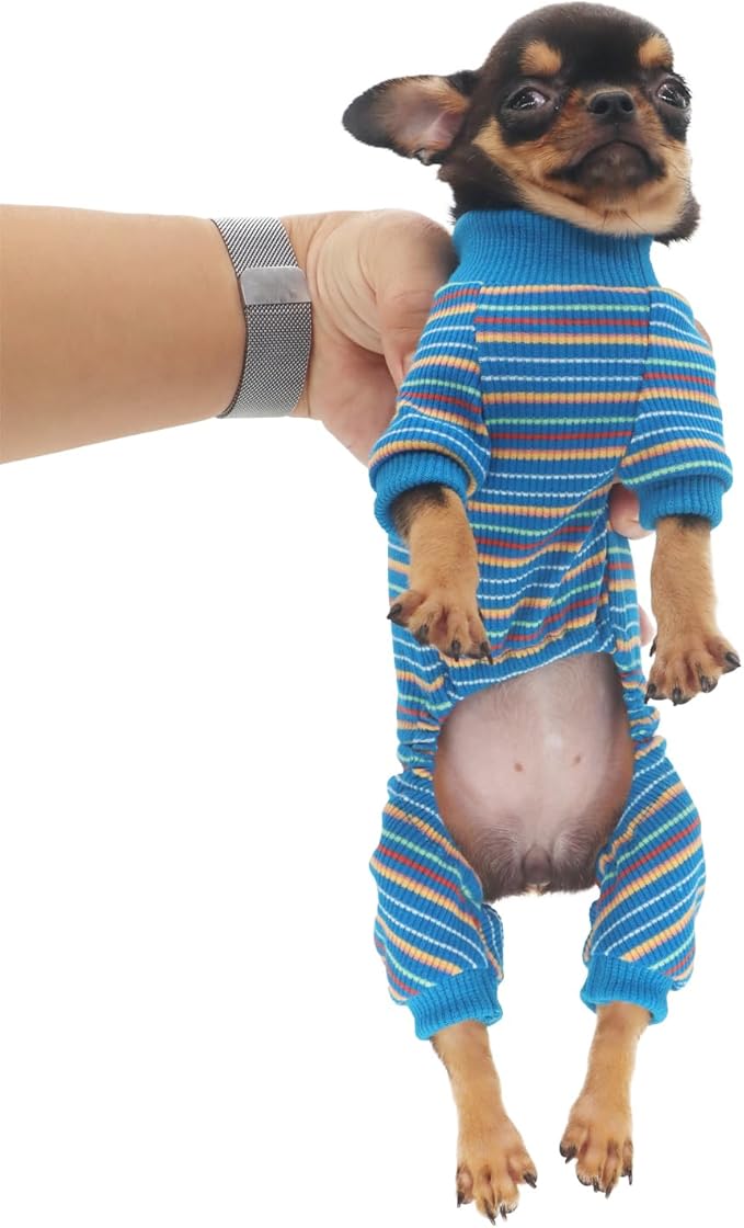 LOPHIPETS Dog Pajama Onesie for Small Teacup Chihuahua Yorkie Puppy Cat Clothes Apparel-Blue/XS