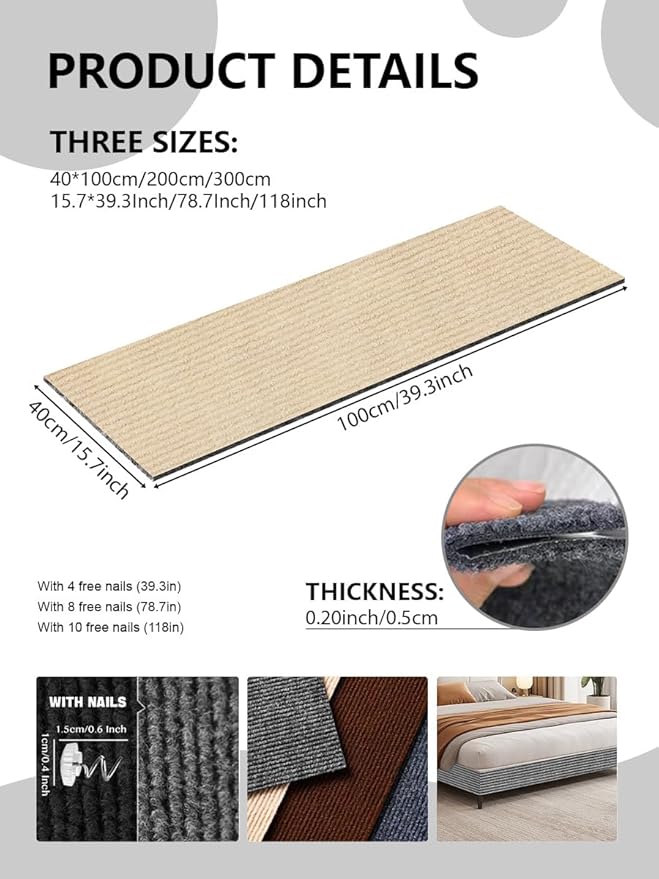 Couch Wall Corner Protector for Indoor Cats, Anti Scratch Furniture Protector from Cats Scratching, Trimmable Climbing Cat Scratcher Pad Mat for Cat Board/Door/Carpet(Khaki, 39.3x15.8In)