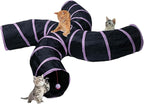 EGETOTA Cat Tunnel for Indoor Cats Large, with Play Ball S-Shape 4 Way Collapsible Interactive Peek Hole Pet Tube Toys, Puppy, Kitty, Kitten, Rabbit (S4 - Black & Pink)