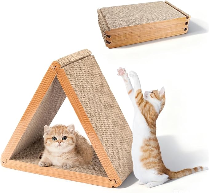 3-Sided Vertical Foldable Cat Scratching Post - Triangle Cat Scratcher Board, Multiple Angle Scratch Pad with 6 Usable Sides, Recyclable Cardboard for Indoor Cats