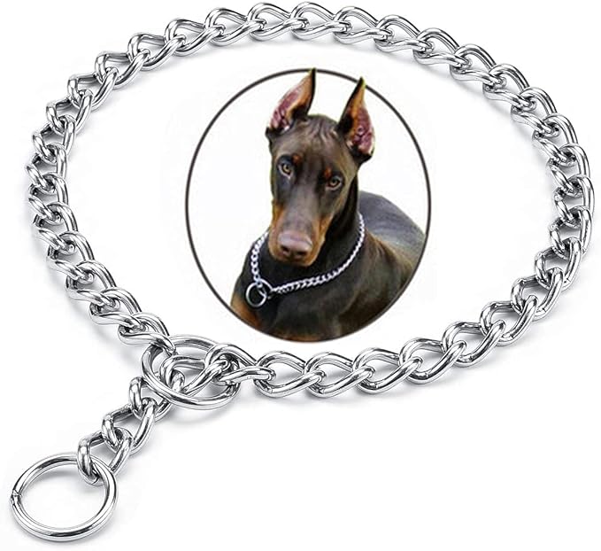 Chain Choke Collar for Dogs, Metal Slip Link Training Heavy Duty Dog Choker Collar Martingale for Medium Large Dogs L+ Length: 24” 4.0mm(Suitable for Dog's Neck 20")