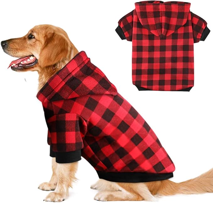 Plaid Dog Hoodie Sweatshirt Sweater for Large Dogs Cat Puppy Clothes Coat Warm and Soft(L)
