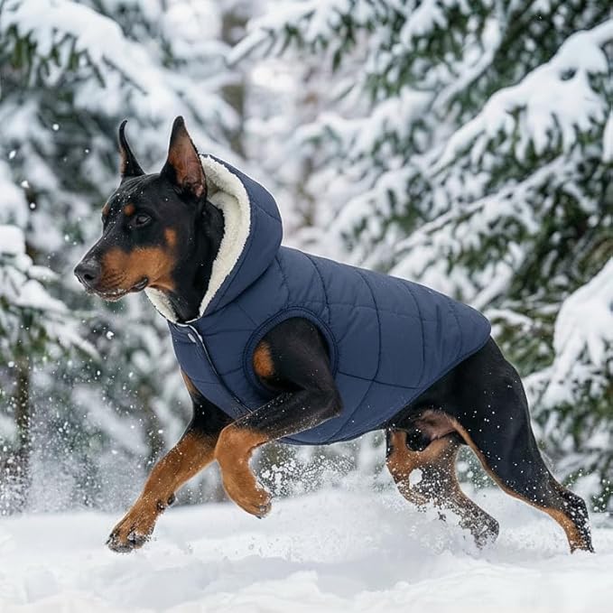 Fleece Hoodie, Windproof Waterproof Coat, Winter Warm Jacket, Cold Weather Pet Apparel Clothes Vest for Small Medium Large Dogs (S, Blue)