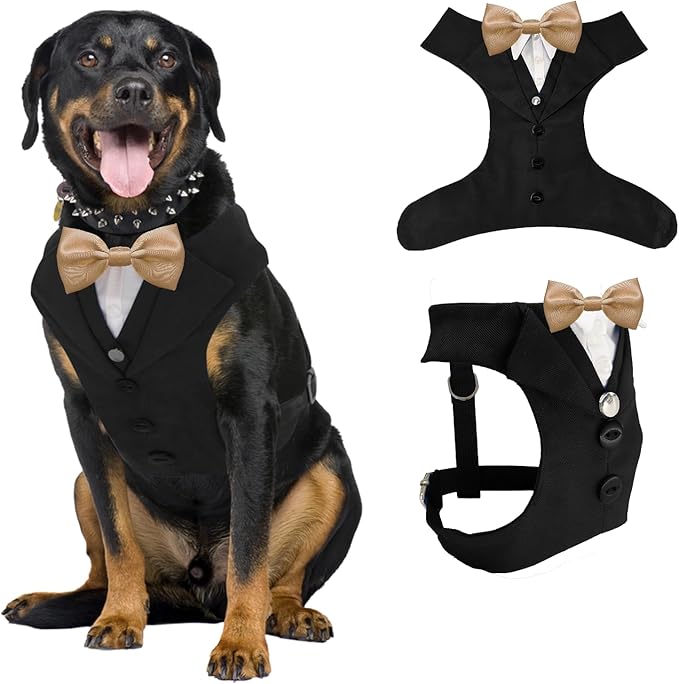 AVERYDAY Dog Tuxedo for Wedding Outfit, Dog Suit and Tie Costumes for Birthday, Halloween, Cosplay, Christmas Party, Pet Formal Wear with Bowtie, Tux for Medium Large Dogs, Bulldog, Labrador, Husky