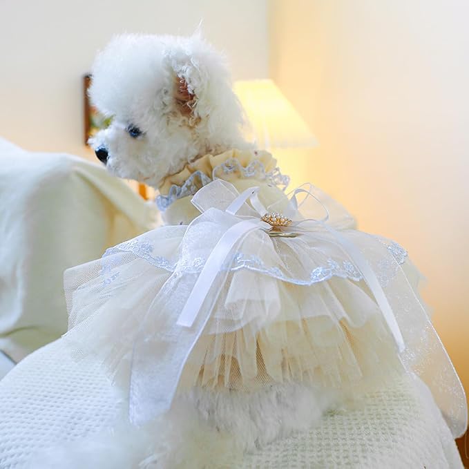 Fashion Sweet Puppy Dog Blingbling Princess Skirt Pet Dog Lace Cake Camisole Tutu Dress F-Champagne XL