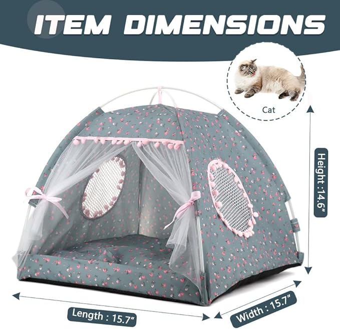 Pawstrip Dog Tent Indoor Cat House Pink Puppy Bed Portable Pet Teepe Princess Dog Camping Tent Outdoor Kitten Houses Cute Bunny Nest Girl Kitty Cave, Medium (15.7"x15.7"x14.6")
