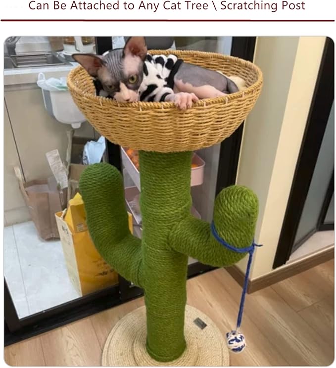 SHENGOCASE 2-Pack Cat Tower Tree Add ons Accessories Replacement Part Basket Bed, Handwoven Wicker Rattan Bowl Bed with Soft Cushion