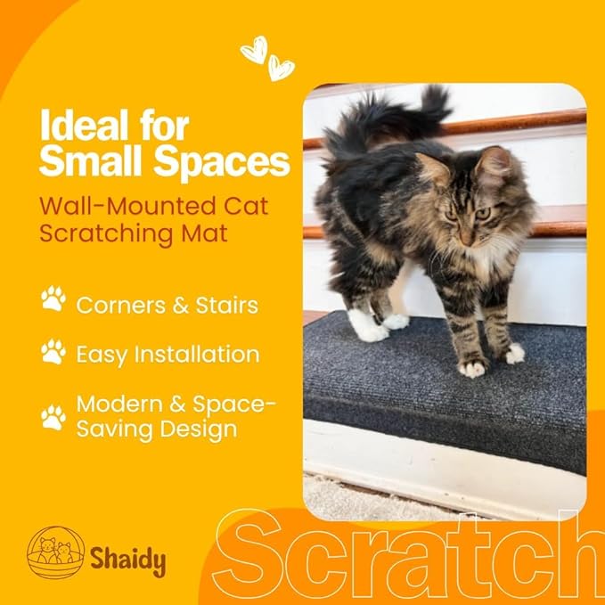 Shaidy Cat Scratch Wall Pad 24x15” - Corner Wall Scratcher for Cats, Self-Adhesive Cat Scratcher for Indoor Cats, Prevents Furniture Scratching, Cat Scratching Mat, Modern Dark Gray Design