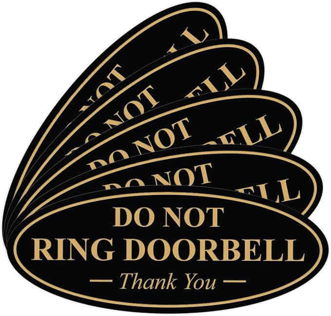 All Quality Oval DO NOT Ring DOORBELL Thank You Sign - Black/Gold Large 5 Pack