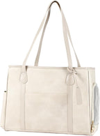 Stylish Dog Purse Carrier, Leather Pet Carrier Bag for Small Dogs Cats Puppy, Airline Approved Soft-Sided Carrier Beige