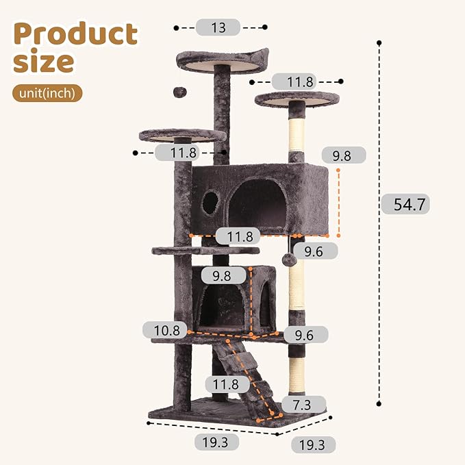 BestOffice 54 Inch Cat Tree, Multi-Level Cat Tower with Condo, Perches, Sisal Scratching Posts, Climbing Ladder,Indoor Activity Center Play House for Kittens & Adult Cats, Purple