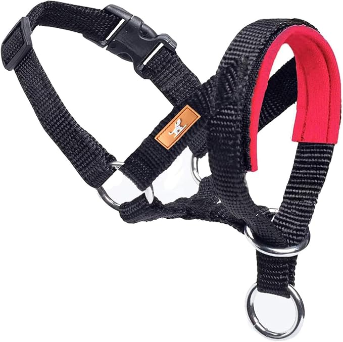 Dog Head Collar with Soft Fabric, Dog Head Harness to Stop Pulling with Adjustable Loop(S,Red)