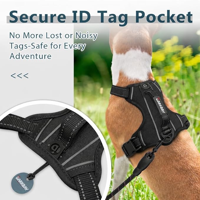 BARKBAY Dog Harness No Pull Oxford with ID Tag Pocket - Heavy Duty, Reflective, Easy Control for Large Dogs(Black Oxford,XL)