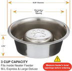 Neater Pet Brands Stainless Steel Slow Feed Dog Bowl for Fast Eating Large Breed, Metal Slow Feeder Dog Bowl Fits in Large Neater Feeders, for Puppy or Dogs (>40 lbs), 3 Cup Food Capacity