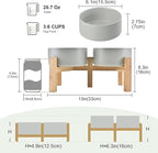 SPUNKYJUNKY Elevated Dog Bowls Ceramic, 6.1'' Dogs and Cat Food Water Bowls Raised with Non-Slip Bamboo Stand for Medium Sized Breed Microwave Dishwasher Safe - 28.7 OZ,Grey