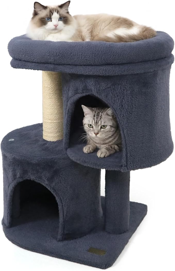 DORTALA Cat Tree for Indoor Cats, 26-Inch Cat Tower with 2 Cozy Condos, Sisal Scratching Post, Plush Top Perch, Modern Kittens Activity Play Center (Dark Grey)