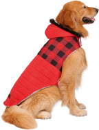 HDE Dog Puffer Jacket Fleece Lined Warm Dog Parka Winter Coat with Harness Hole Buffalo Plaid - XL