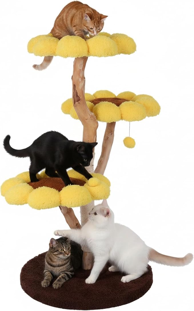 Generic Sunflower Cat Tree with Scratching Post Anti-Slip Climbing Frame Pet Bed Tower