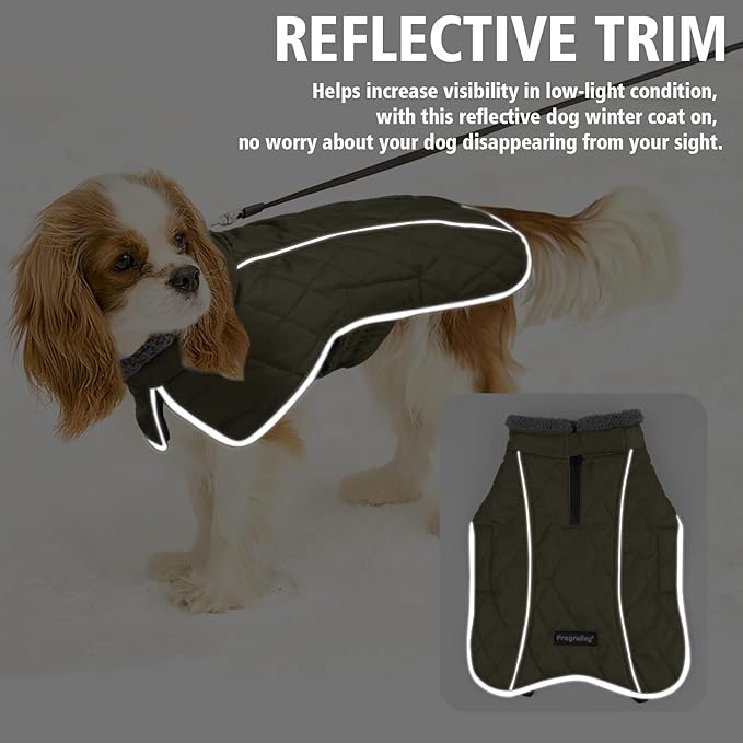 Fragralley Dog Coat Medium, Waterproof Dog Jacket with Warm Fleece Lining, Adjustable Reflective Dogs Winter Coat, Turtleneck Pet Coats for Cold Weather (ArmyGreen M)