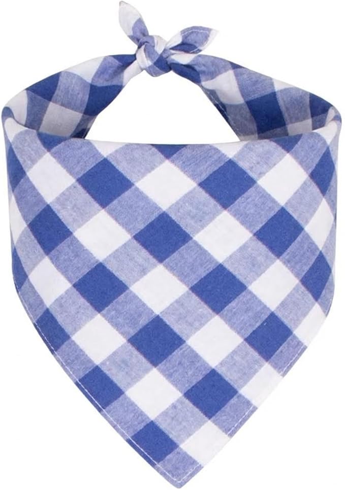 Dog Bandanas 1 Pack; Cotton Linen Blue Bandana Plaid for Large Dogs; Soft Breathable Dog Accessories; Classic Dog Apparel & Accessories